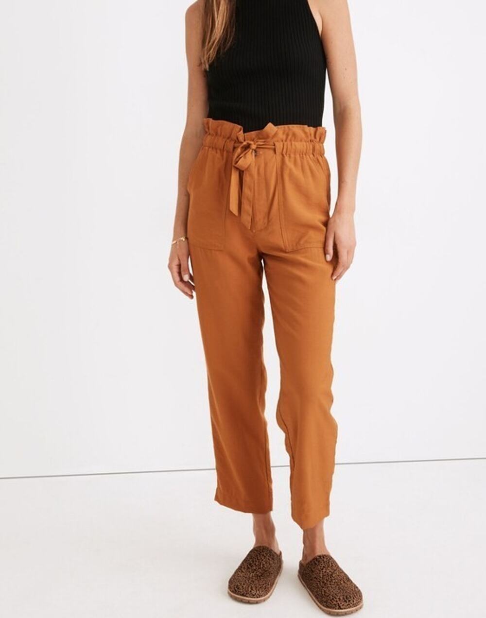 Madewell Dunaway Sz XL Paperbag Pants Burnt Ornage Pecan Waist Tie Flowey
